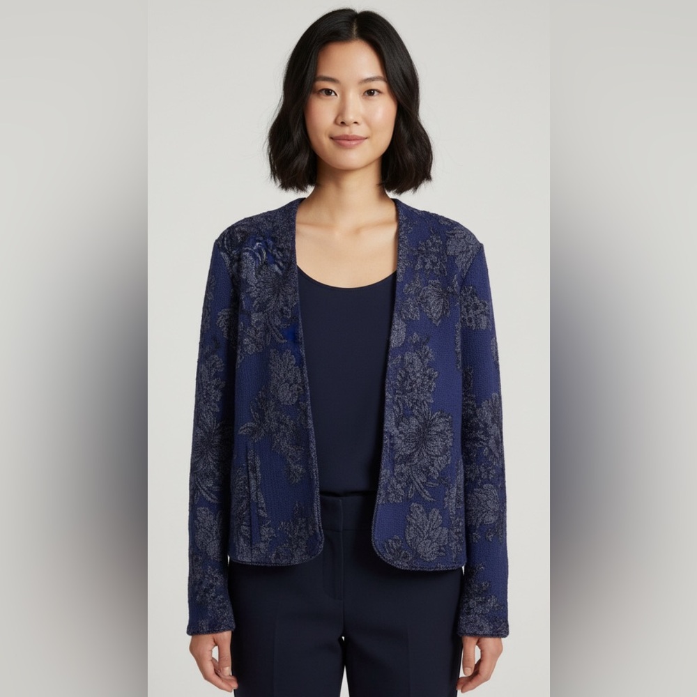 Anthropologie Knitted & Knotted Blue Floral Open Front Cardigan Sweater XL NWT